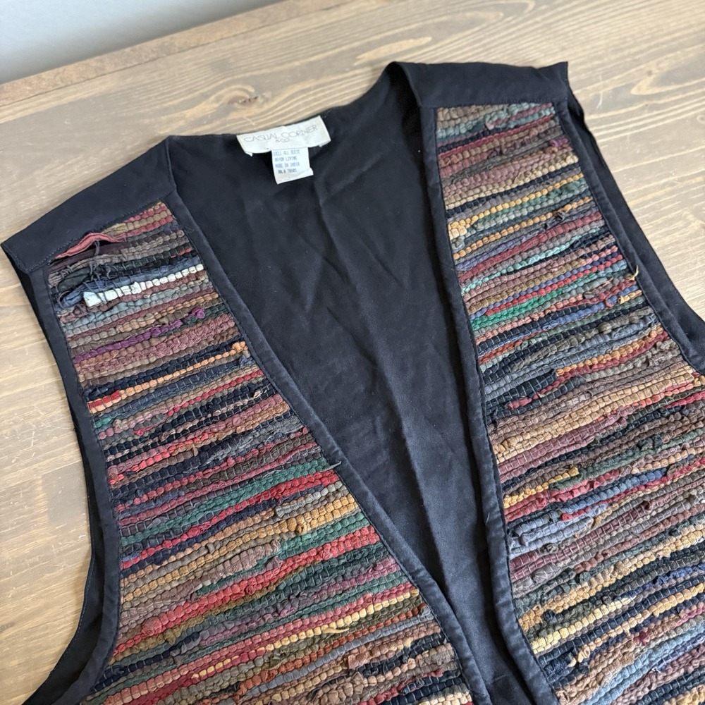 Casual Corner Women's Large Colorful Suede Vintage 1990's Open Front Vest